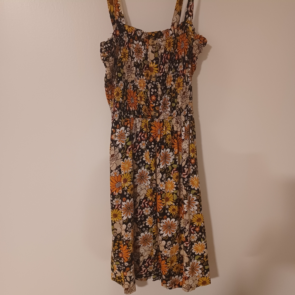 Liberty Love Floral Sleeveless Dress - Black, Orange, White, Size Small